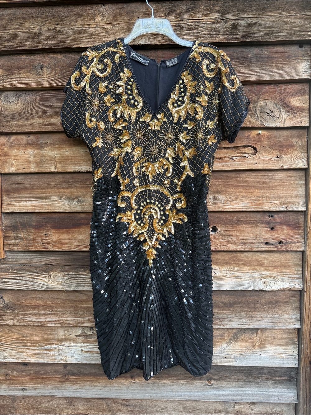 Jewel queen vintage 100% silk dress sequin beaded